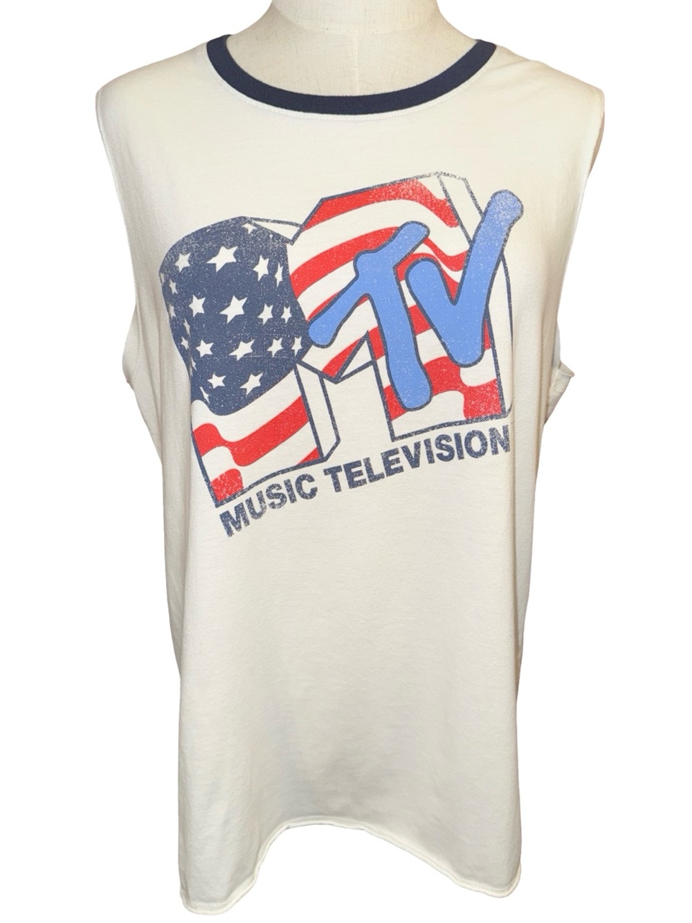 MTV USA Logo White Muscle Tee Size XL